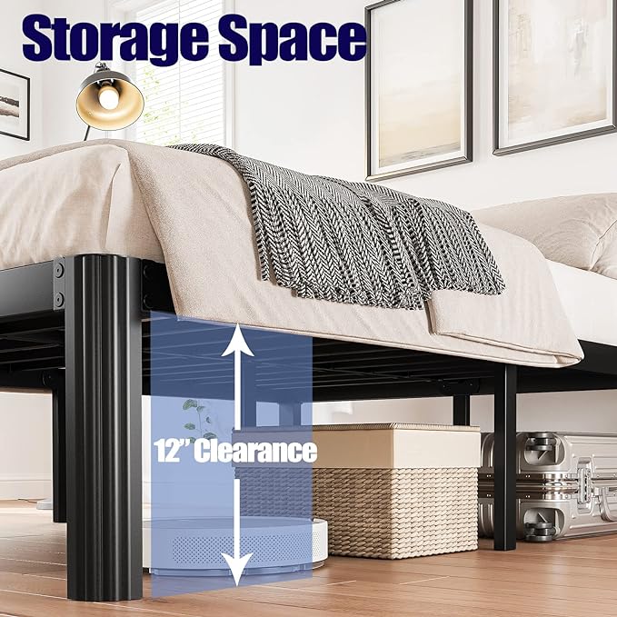 14in Full Size Bed Frame No Box Spring Needed, Heavy Duty Metal Platform Bed Frame Full with Round Corners, Easy Assembly, Noise Free, Black