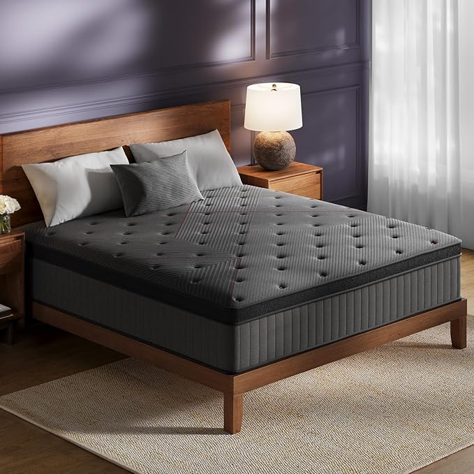 Aura Twin Mattress - 12 Inch Hybrid Mattresses Colchones Twin Size in a Box - Medium Firm Cooling Gel Memory Foam & Pocket Coils for Pressure Relief - Motion Isolation - Fiberglass-Free - Black