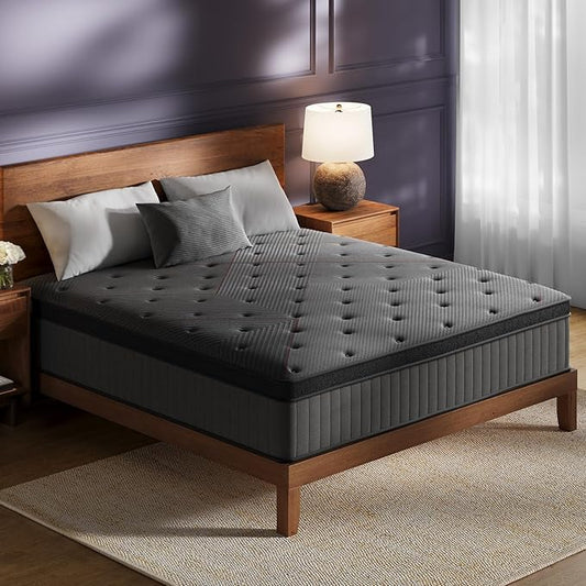 Aura Twin Mattress - 12 Inch Hybrid Mattresses Colchones Twin Size in a Box - Medium Firm Cooling Gel Memory Foam & Pocket Coils for Pressure Relief - Motion Isolation - Fiberglass-Free - Black