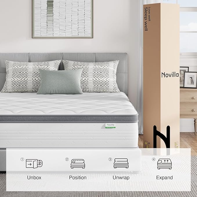 Novilla King Size Mattress 14 Inch, Hybrid Mattress in a Box Combine Innerspring and Comfort Foam Layer for Motion Isolation,Supportive & Pressure Relief, CertiPUR-US