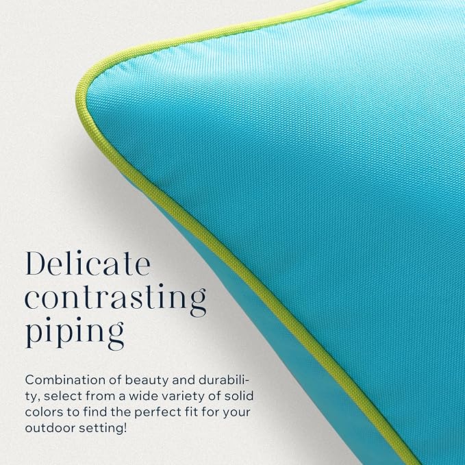 Phantoscope Pack of 2 Outdoor Waterproof Throw Pillow Covers with Contrast Piping, Decorative Square Cushion Case Patio Pillows for Couch Tent Sunbrella, Sky Blue 20x20 inches