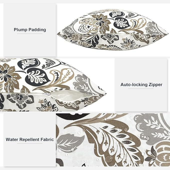 Outdoor Throw Pillows with Inners, All Weather Patio Pillows Set of 2, Square Pillows Decorative for Home Garden Furniture, 20x20 Inch, Dailey Tan