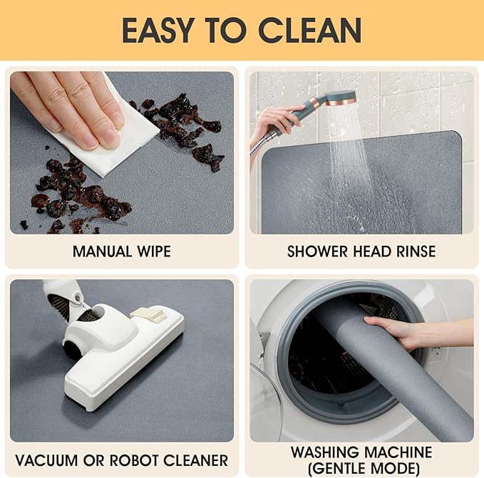 Ultra Thin Non-Slip Bath Mat Fit Under Door, Upgrade Backing Non Slip Bath Mat, Quick Dry Ultra Absorbent Bathroom Rugs, Machine Washable Bath Mats for Bathroom, Bathtub & Kitchen, Grey, 48"x20"