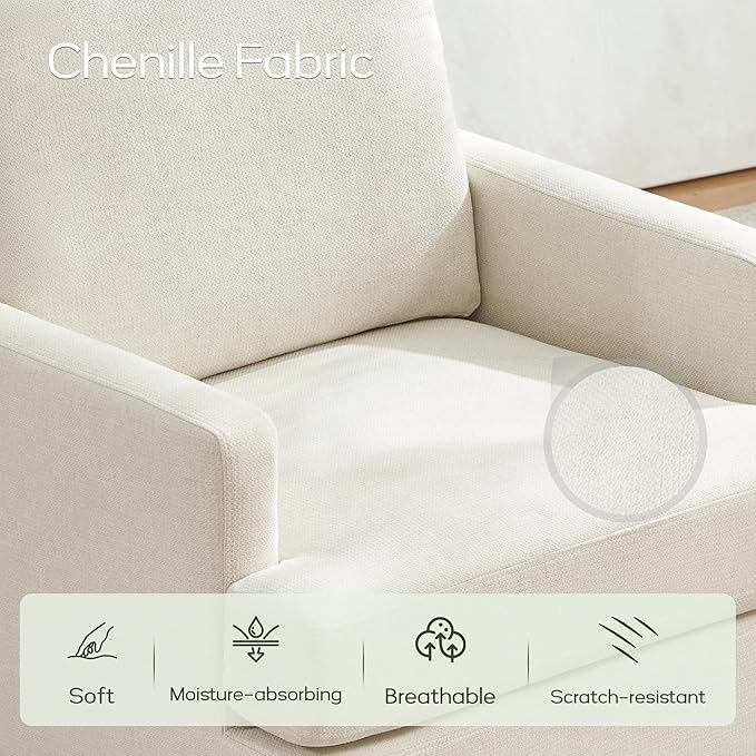 VKNOW Mid-Century Accent Chair, Modern Upholstered Chenille Armchair for Living Room,Comfy Reading Accent Chairs with Wood Legs for Bedroom, Beige Polyester