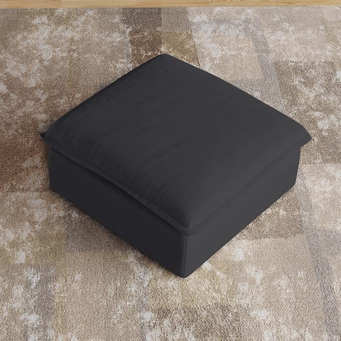 JACH Ottoman Module for Living Room, Storage Ottoman, Cushion Covers Removable, Minimalist Comfy Breathable Footstool Paired with Sofa Couch for Living Room Apartment, Black