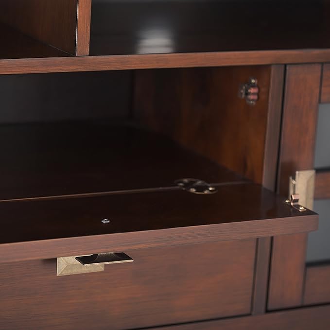 SIMPLIHOME Artisan SOLID WOOD 72 inch Wide Transitional TV Media Stand in Russet Brown For TVs up to 80 inches for the Living Room and Entertainment Center