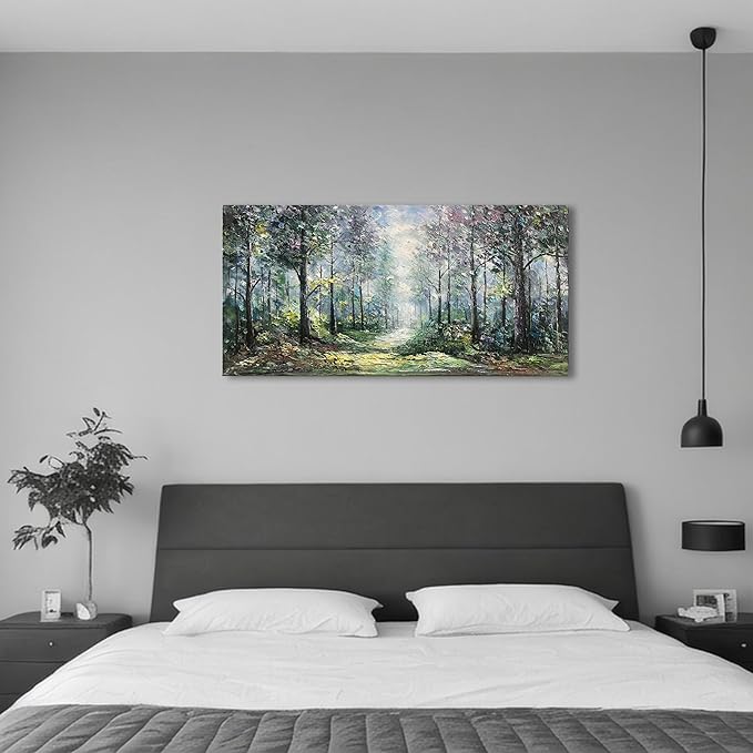 Art Hand Painted Green Forest Landscape Oil Painting Modern Abstract Art Home Wall Deco Art 24x48 inches