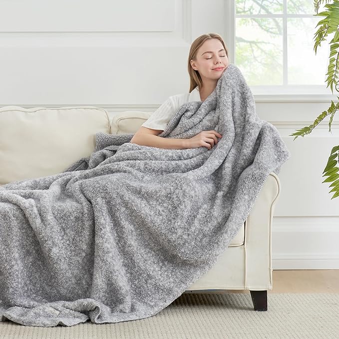 Cozy Bliss Ultra Soft Reversible Double Sherpa Sided Blanket, Fluffy Thick Warm Plush Fuzzy Blanket for Couch, Bed and Gifts (Mottled Grey, 50" x 60")