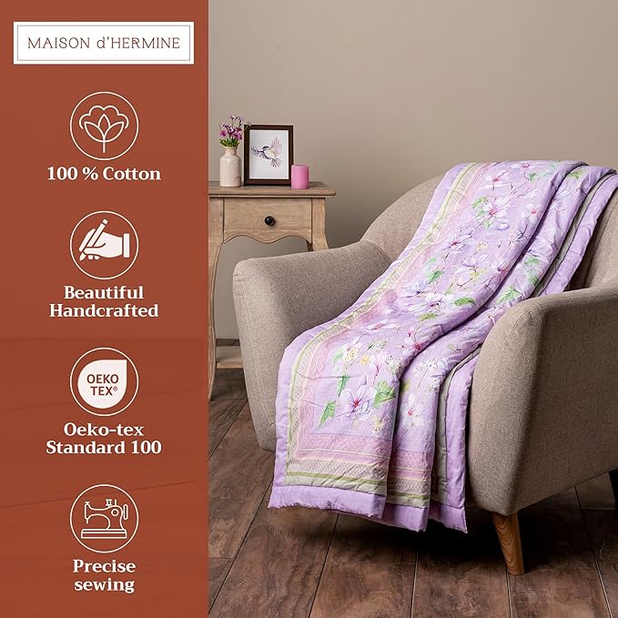 Maison d' Hermine Throw Blanket for Couch Lightweight Soft Warm Breathable Cotton Throw Blankets for Bed Girls Boys Women Men Gifts Sofa Travel Living Room Chair Bedding (60"x80", Magnolia Mornings)