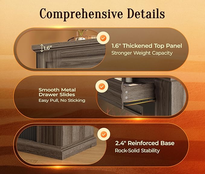 PRAISUN 70'' Fireplace TV Stand with 42'' Electric Fireplace, Farmhouse TV Stand for 65 75 Inch TV, Entertainment Center TV Console with 3 Drawers, Fluted Design, for Living Room, Gray Oak