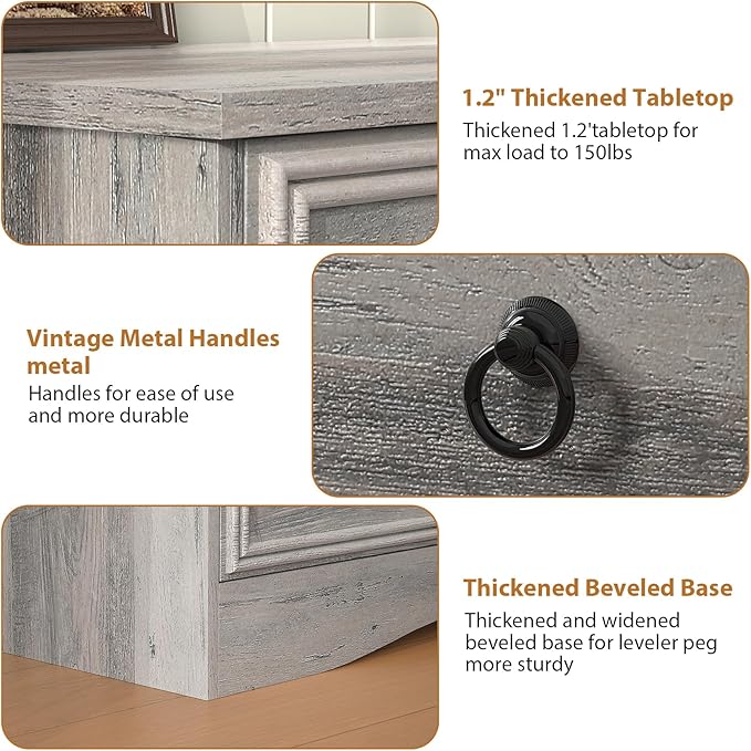 Grey 8 Drawer Dresser for Bedroom, Wood Chest of Drawers, Large Storage for Clothes, Vintage Design, for Living Room, Bedroom, Hallway 47.24W*15.75D* 41.2''H