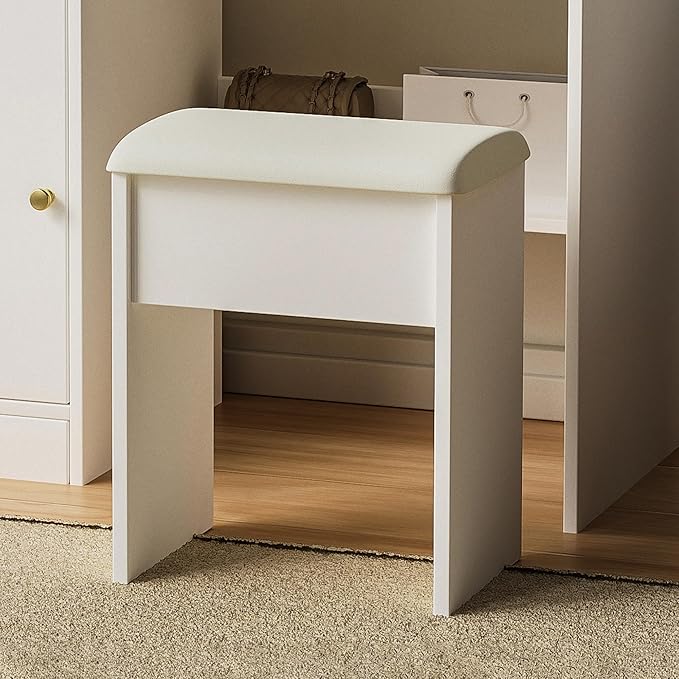 Vanity Table Set with Mirror and Adjustable Lights, Cushioned Chair, Make Up Desk for Bedroom, Elegant Dressing Table with 3 Color Lighting, 2 Drawers for Girls & Makeup Enthusiasts