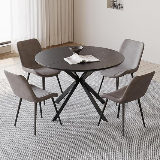 46.4" Round Dining Table Set with 4 Chairs, Modern Dining Set with Comfortable PU Leather Chairs, Sturdy MDF Table with X-Shaped Base, Easy Assembly, Ideal for Dining Room or Kitchen