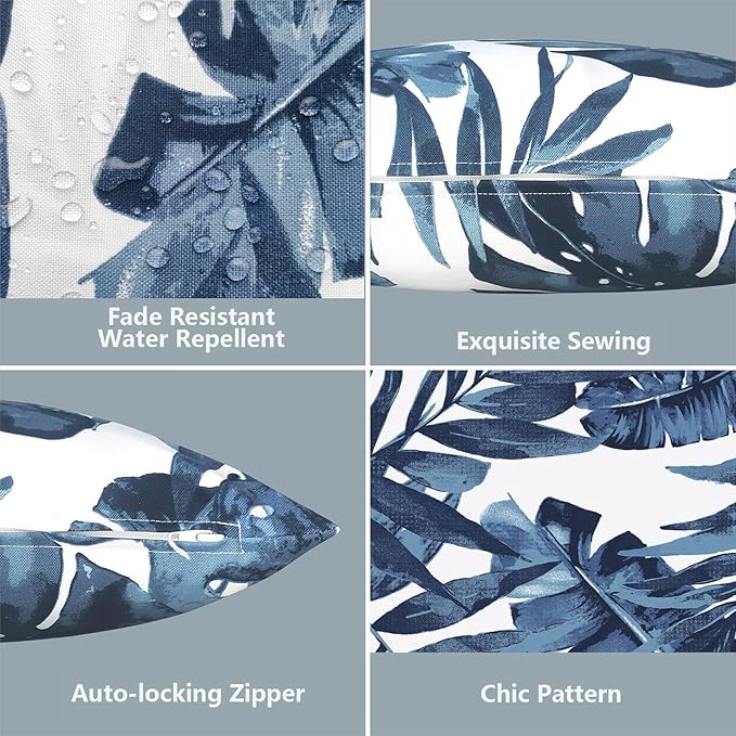 LVTXIII Outdoor Accent Patio Toss Pillow Covers, Covers ONLY Tropical Throw Pillow Case Sham, Square Cushion Covers for Indoor Outdoor Use 2 Pack, 18" x18" – Palm Blue