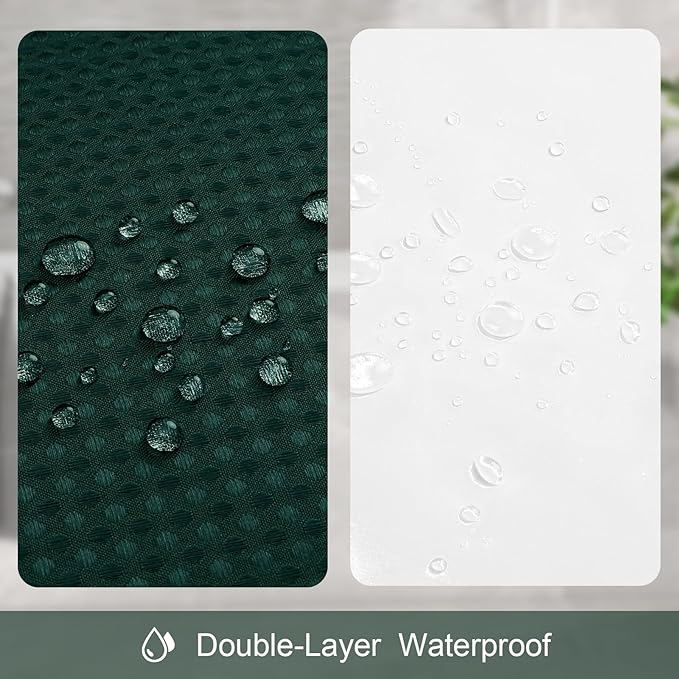 3 in 1 Shower Curtain Set, Dark Green Waffle Shower Curtain and PEVA Liner Set with 12 Stainless Steel Shower Curtain Hooks, Waterproof Shower Curtains for Bathroom, 72 W x 72 H