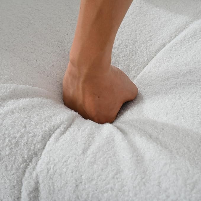 Accent Chair, Comfy Upholstered Living Room Chairs with High Tufted Backrest and Pillow, Wingback Reading Chair with Solid Wood Legs for Bedroom/Office,Teddy Fabric, White