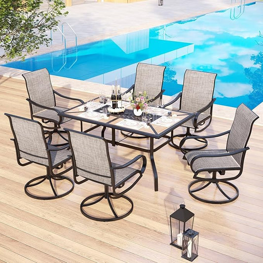MFSTUDIO Patio Table and Chairs Set of 6, Patio Dining Sets with Umbrella Hole, 7 Piece Outdoor Dining Set for Deck, Backyard, Poolside & Garden