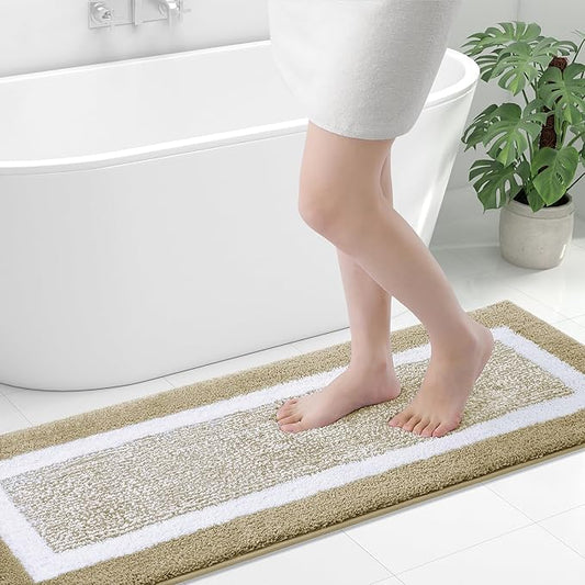 OLANLY Bathroom Rugs 47x17, Extra Soft and Absorbent Microfiber Bath Mat, Non-Slip, Machine Washable, Quick Dry Shaggy Bath Carpet, Suitable for Bathroom Floor, Tub, Shower (Runner, Beige)
