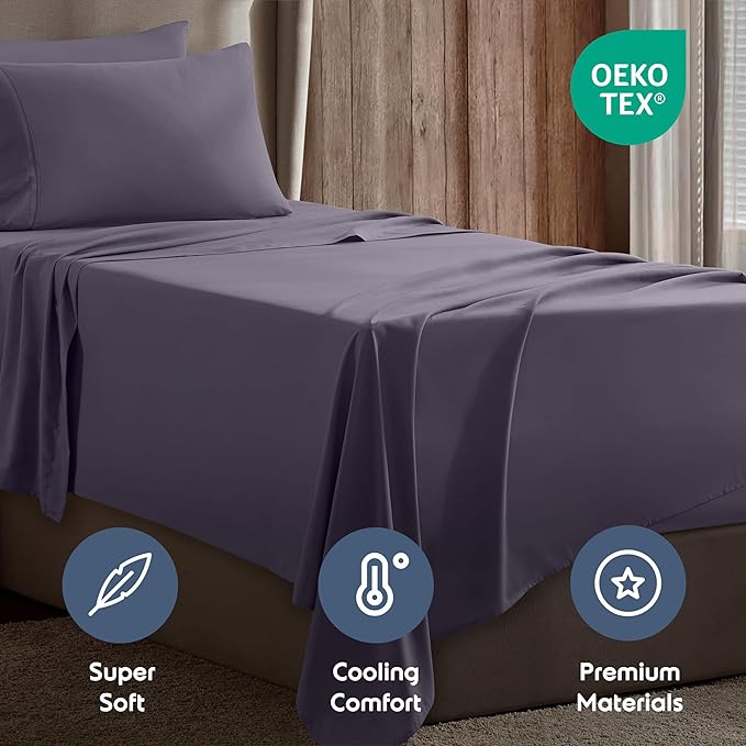 Nestl Twin Sheet Set - 1800 Ultra-Soft Microfiber Twin Bed Sheets - Double Brushed - Deep Pockets - Easy Fit - Extra Soft - 3 Piece Set - Bedding Sheets & Pillowcases (Twin, Grayish Purple)
