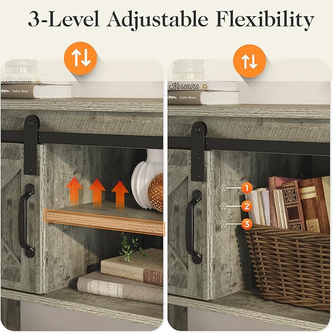 RoyalCraft Console Table with Storage Shelf & Sliding Barn Door, Farmhouse Entryway Table with Storage, 46" Narrow Long Sofa Table, Behind Couch Table, Console Tables for Living Room, Entryway, Foyer