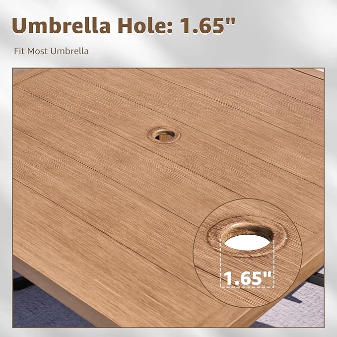 NATURAL EXPRESSIONS 5 Piece Outdoor Patio Dining Sets, 4pcs Swivel Dining Chairs & Square Woodgrain Dining Table with 1.65”Umbrella Hole for Lawn, Garden, Deck, Backyard and Porch