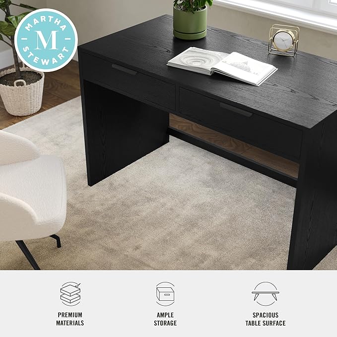 Martha Stewart Kayden Home Office Modular Desk with 2 Drawers in Black with Oil Rubbed Bronze Hardware
