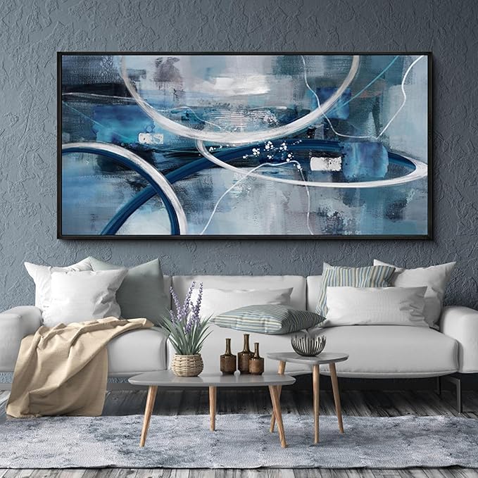 XLSJERST Large Abstract Canvas Wall Decor - Modern Living Room Wall Art Elegant Combination of Tones Black and White Gray Background Blue Gradient Picture Size 29x58
