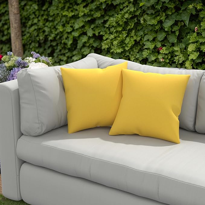Covers & All Sunbrella Outdoor Throw Pillows, Pack of 2 Water Resistant & UV Fade Resistant Premium Square Throw Pillows (Inserts with Covers) for Indoor & Outdoor Use,18" x 18" Canvas Sunflower