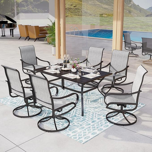 MFSTUDIO Patio Table and Chairs Set, Outdoor Dining Sets for 6 with Umbrella Hole, 7 Piece Outdoor Patio Furniture Set for Deck, Backyard, Poolside & Garden