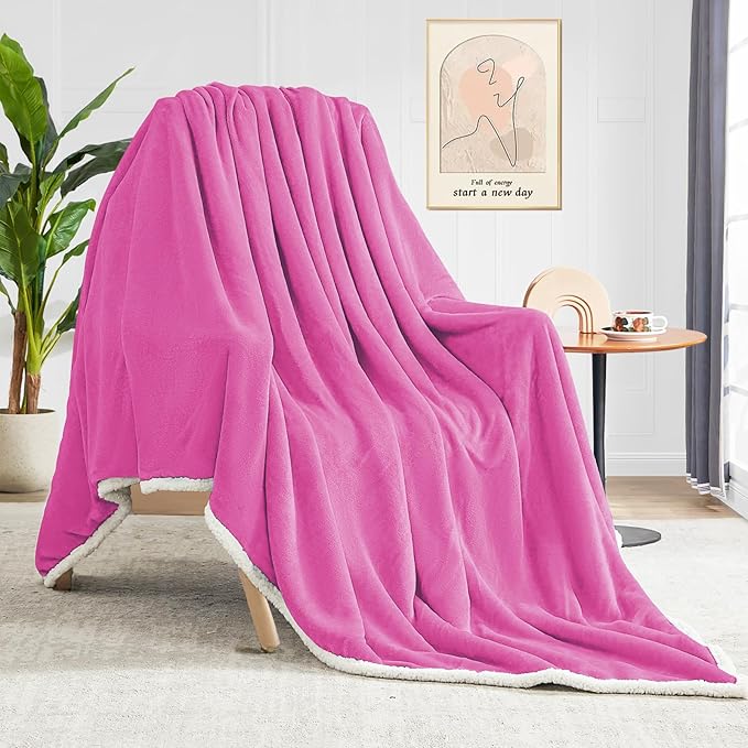 BEAUTEX Sherpa Fleece Throw Blankets, Soft Fluffy Flannel Plush Blanket and Throw, Fuzzy Cozy Pink Cuddle Blankets for Couch Bed Sofa Adults (50" x 60", Pink)