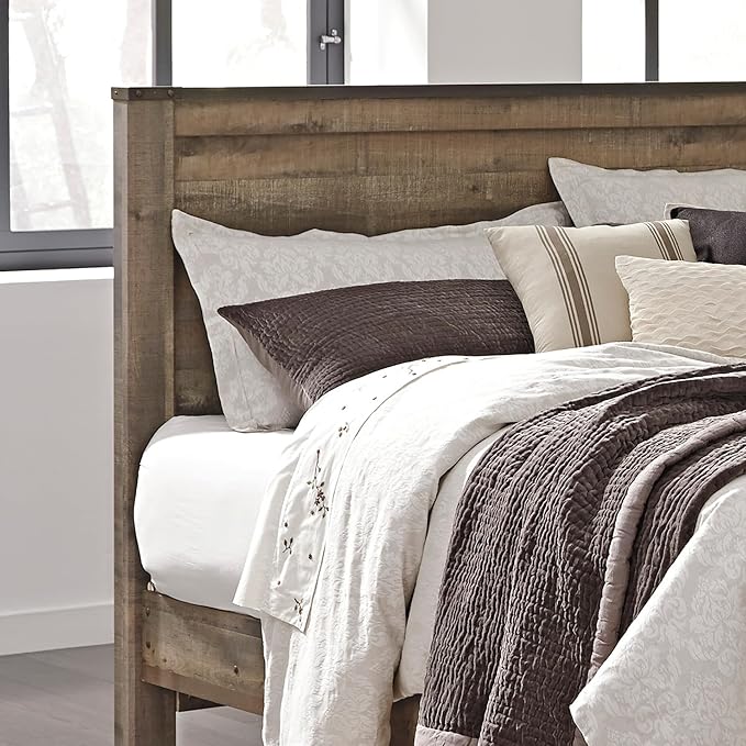 Signature Design by Ashley Trinell Rustic Panel Headboard, King/California, Warm Brown