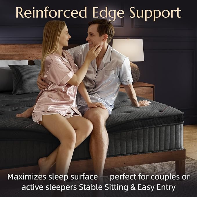 Aura King Size Mattress - 12 Inch Hybrid Mattress Colchones King in a Box - Medium Firm Cooling Gel Memory Foam & Pocket Coils for Pressure Relief - Motion Isolation - Fiberglass-Free - Black