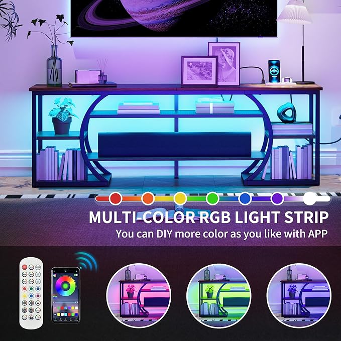 YITAHOME TV Stand for 65/70 Inch TV, LED TV Stands for Living Room w/Power Outlets, Entertainment Center with Storage, Wood Television Stand, TV Console Table, Rustic Brown