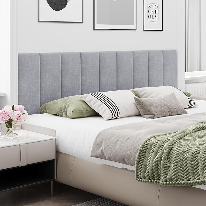 Upholstered Headboard for King Size Bed, Wall Mounted & Peel and Stick Headboard, Soundproof DIY Wall Panels, Fabric Tufted Head board in Modern Design for Bedroom (12 Panels, Each 23.62"x9.84"）