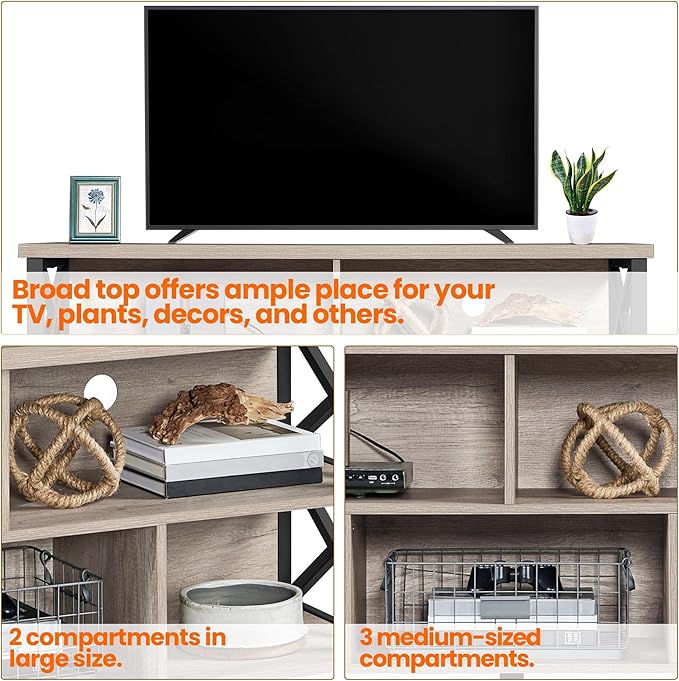 Yaheetech TV Stand for TVs up to 65 Inch, Industrial Entertainment Center with Storage Compartments, Media TV Console for Living Room, Gray
