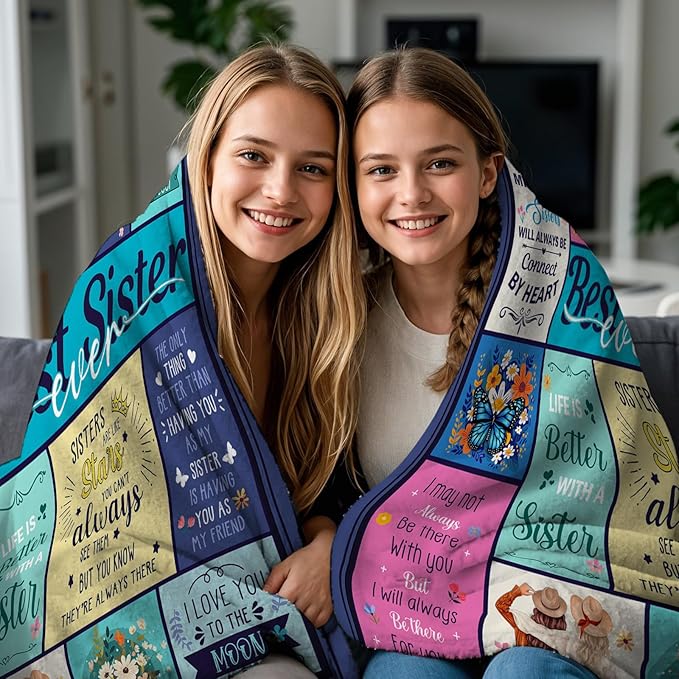 Sister Gifts for Sister Blankets, Gifts for Mothers Day, Friend Birthday Gift from Brother BFF Bestie, Best Sisters Ever Gift, Flannel Throw Blanket 60"x50"