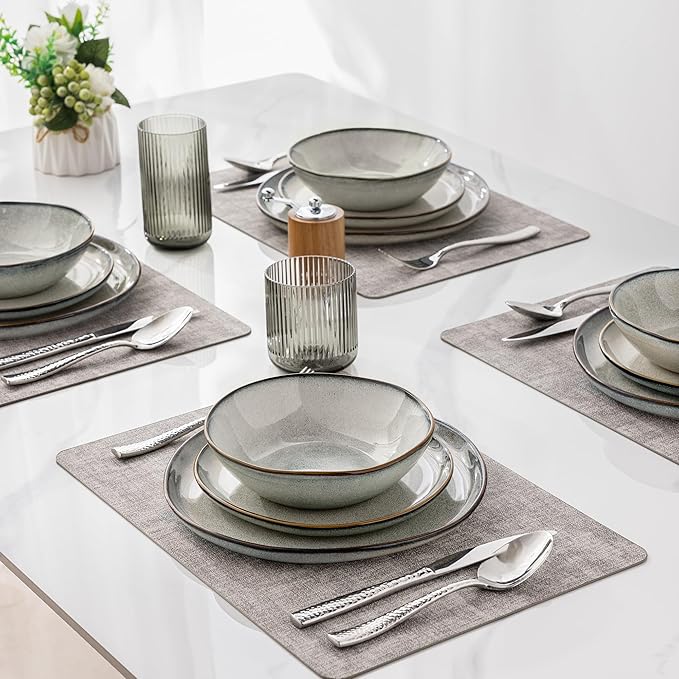 AmorArc Ceramic Dinnerware Sets,Handmade Reactive Glaze Stoneware Plates and Bowls Sets,Highly Scratch Resistant | Dishwasher & Microwave Safe Dishes Set,Service for 6 (18pc)