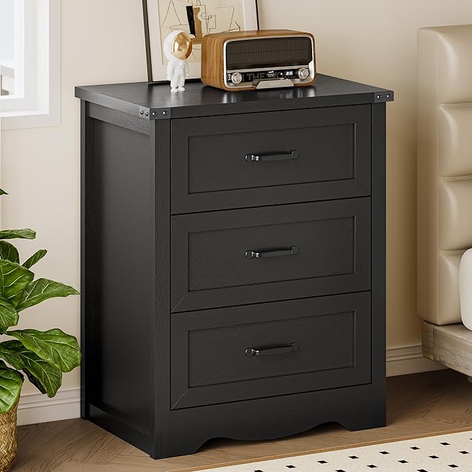 3-Drawer Dresser for Bedroom, Small Wooden Chest of Drawers with Metal Handles, Narrow Storage Cabinet with Anti-Tipping Design, Sturdy Dresser Organizer for Closet, Living Room, Entryway