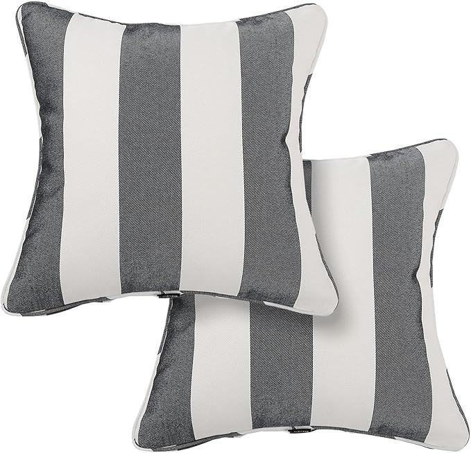 Outdoor Throw Pillow Covers 18x18 Inch, Set of 2, Cover Only! Waterproof Fade Resistant Decorative Cushion Sham Pillow Cases for Patio Furniture Chair Couch Sofa - Black Ivory Striped