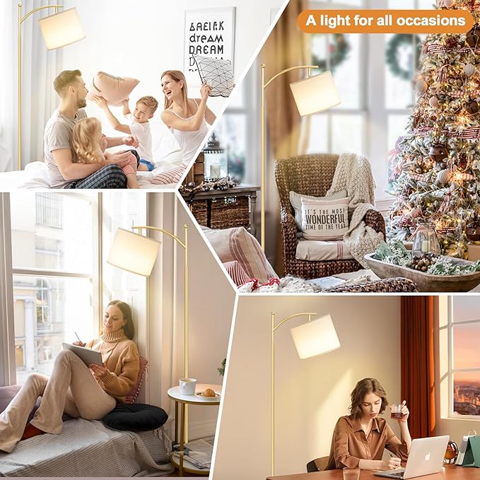 60" Floor Lamps with Remote Control & Bulb, Colors Temperature & Brightness Adjustable, White Shade & Gold Pole