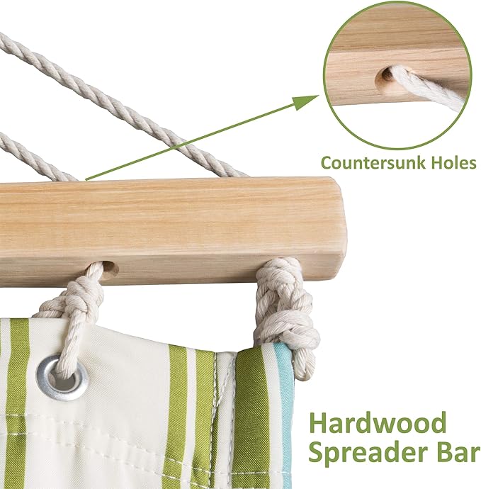 SUNCREAT Hammock 2 Person Heavy Duty, Double Hammocks for Trees, 2 Person Hammock with Spreader Bar, Green&Beige