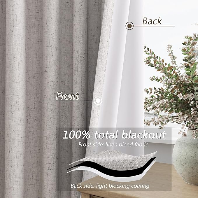 Guken Sliver Blackout Curtains 84 Inch Length 2 Panels Set for Living Room Bedroom Back Tab Thermal Insulated 100% Black Out Linen Drapes Room Darkening Window Curtains 84 Inches Long Sliver