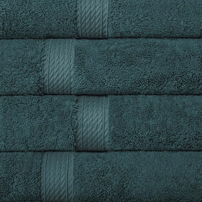 Superior Egyptian Cotton Pile Hand Towel Set of 4, Ultra Soft Luxury Towels, Thick Plush Essentials, Absorbent Heavyweight, Guest Bath, Hotel, Spa, Home Bathroom, Shower Basics, Teal