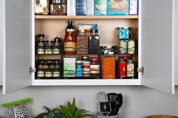 Pull Out Cabinet Organizer for Spices, Cans - Heavy Duty with Lifetime Limited Warranty- Pull Out Spice Rack- Cabinet Pull Out Shelf for Cans,Dishes, Etc, 4-1/2"Wx10-3/8"Dx8-7/8"H, Black