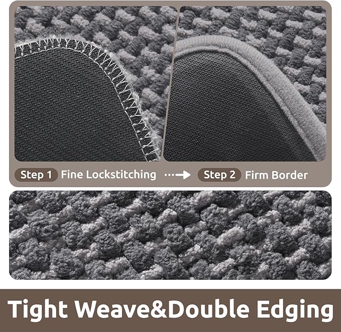 AMOAMI Chenille Bath Mat Super Absorbent Bathroom Mat Quick Dry Low Pile Bath Mats for Bathroom Washable Rubber Backed Bathroom Runners Fit Under Door, Front of Bathtub, Darkgrey&LIGHTGREY 17"x59"