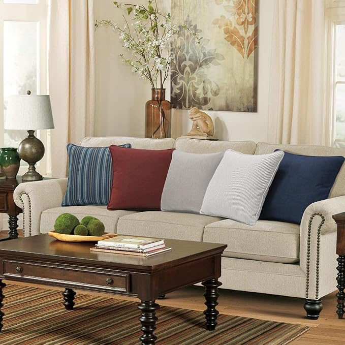 Outdoor Sunbrella Decorative Throw Pillow Covers Only, Pack of 4, 17"x17" & 20"x12" Water Repellent Replacement Lumbar Pillow Case for Patio, Couch, Sofa and Patio Furniture, Cast Shale