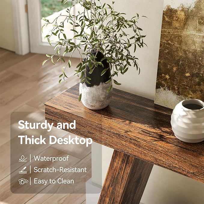 LITTLE TREE 55-Inch Sofa Table with Storage, Farmhouse Console Table for Home, Rectangular Wooden Entryway Furniture for Living Room, Bedroom, Office, Hallway, Brown