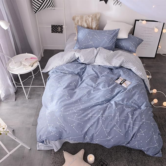mixinni Full Comforter Sets Men Modern Navy Blue Constellation Bedding for Boys Teen Girls Geometric Comforter Bed Fluffy, 1 Comforter and 2 Pillow Shams-Full Size