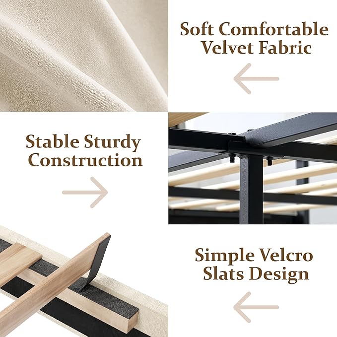 Full Size Platform Bed Frame with Upholstered Headboard, Button Tufted Design, Strong Wooden Slats, No Box Spring Needed, Easy Assembly, Noise Free