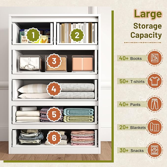 6 Drawer Dresser for Bedroom Tall Chest of Drawers for Hallway, Closet,White,43.2" H X 27.6" W X15.6 D
